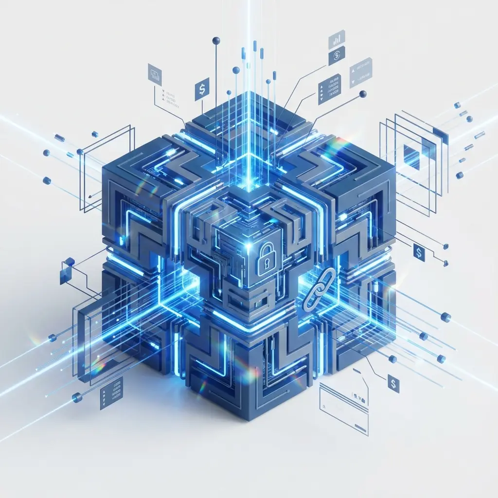Abstract 3D visualization of a high-performance ledger block